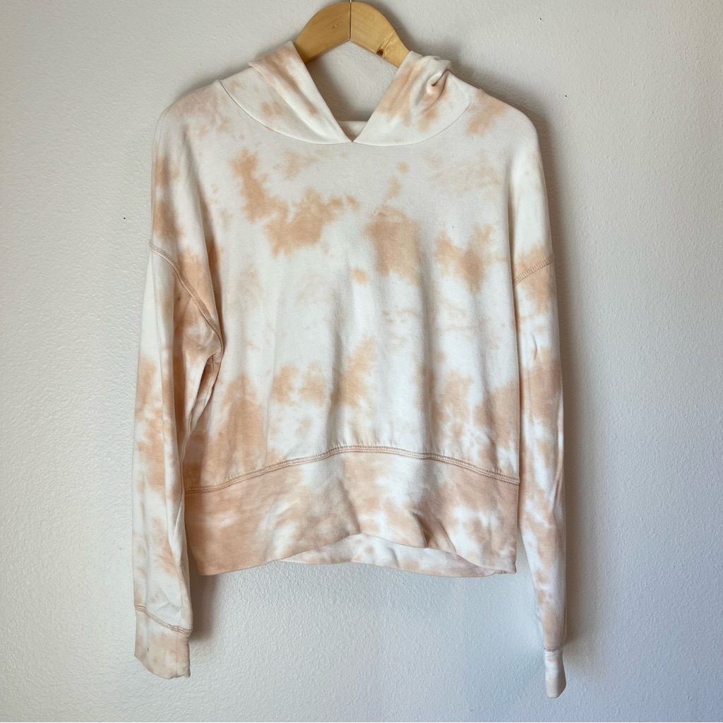 Aerie Offline Ott Fleece Cropped Hoodie Sweatshirt Tie Dye Cream Tan
